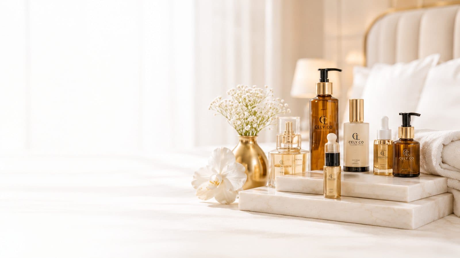 CELY CO Trading FZCO premium hospitality and spa product range styled in a bright hotel setting